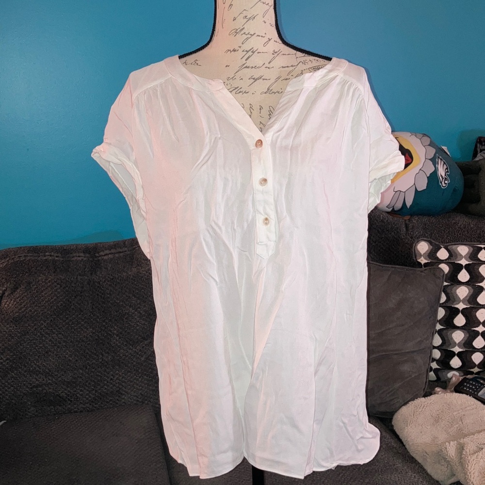 Rose + Olive Women's White Button-Up Top Basic Rayon, 1X